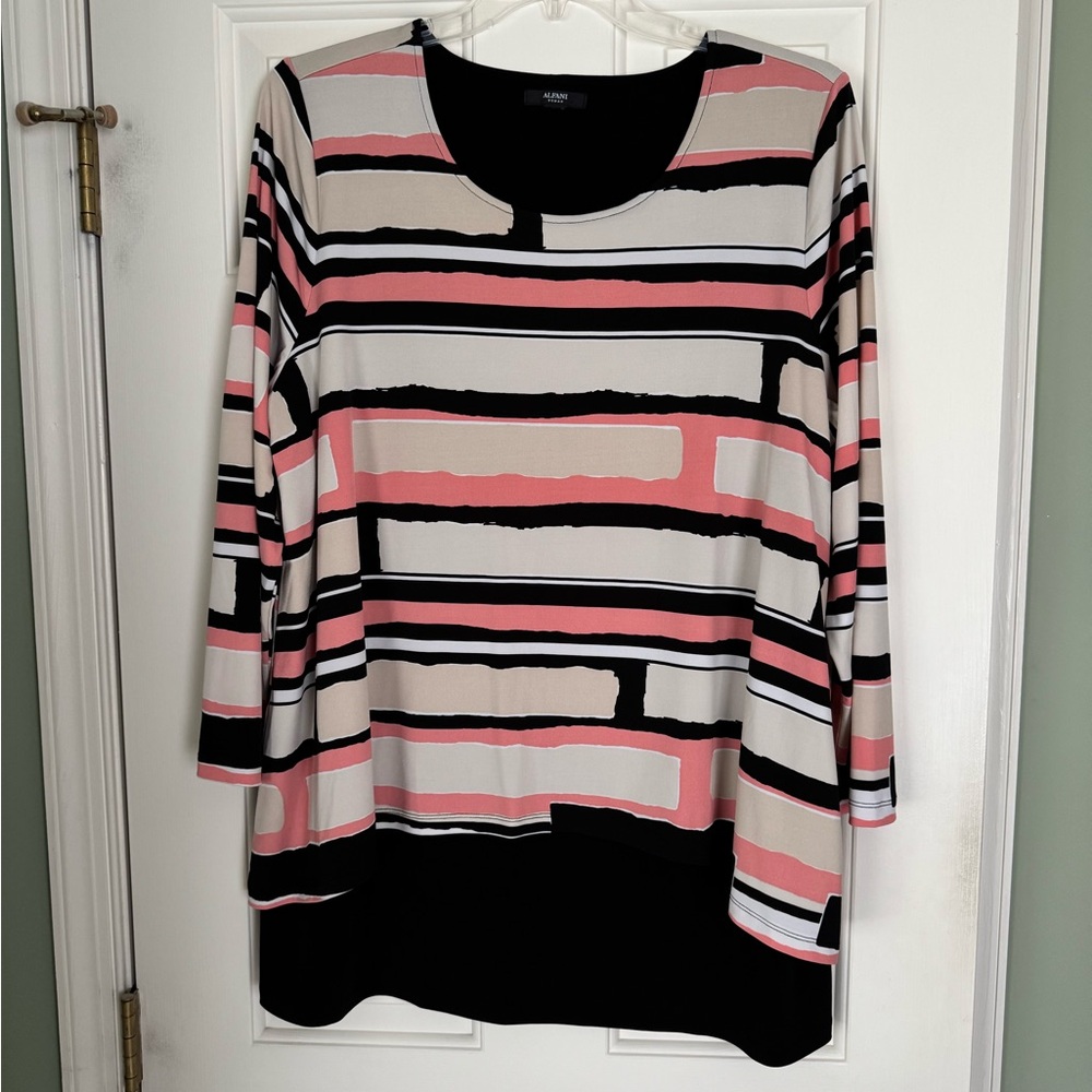 Alfani Women's Long Sleeve Striped Top - Pink, Black, White